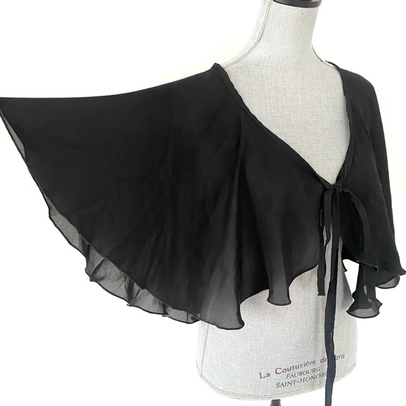 Capezio Black Dancewear Cape Bolero OS Sheer Lightweight Ballet Core Whimsical